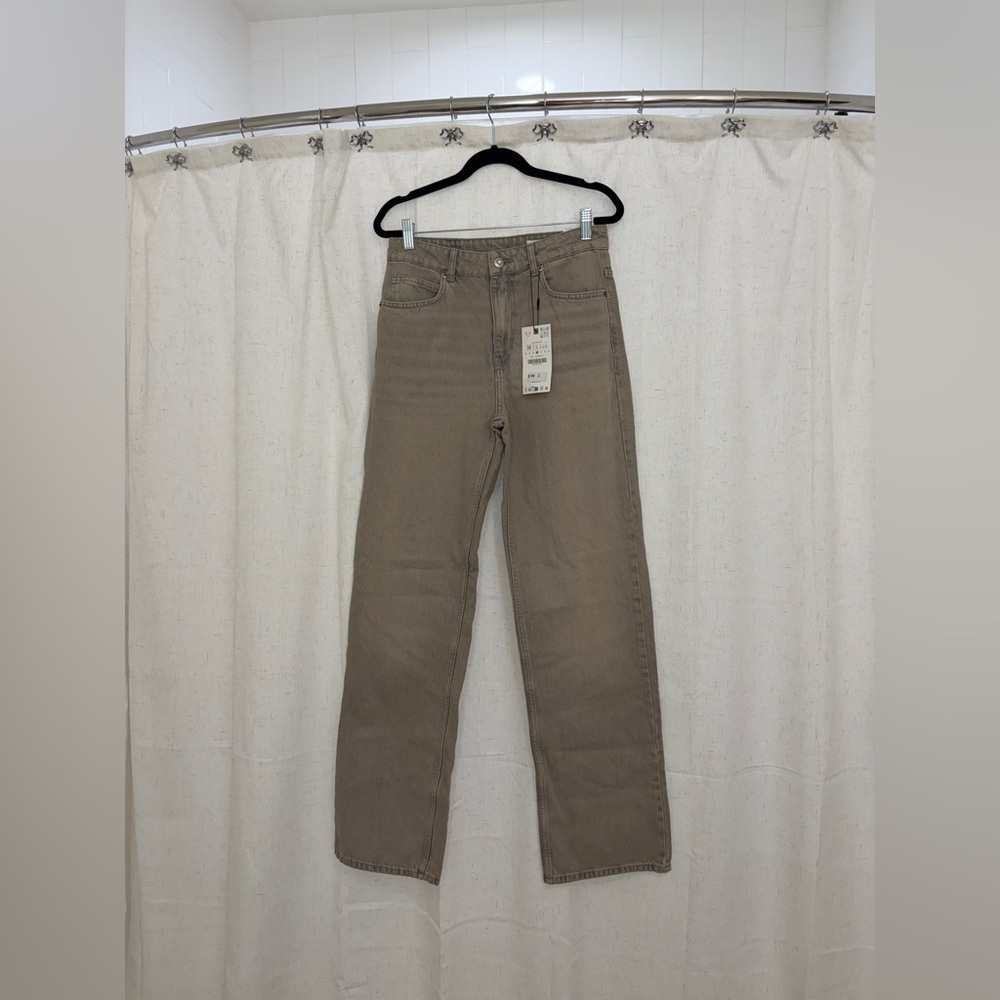 NWT Zara grey women’s jeans high rise straight leg